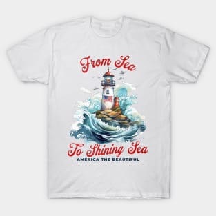 Patriotic From Sea to Shining Sea Lighthouse 4th of July T-Shirt